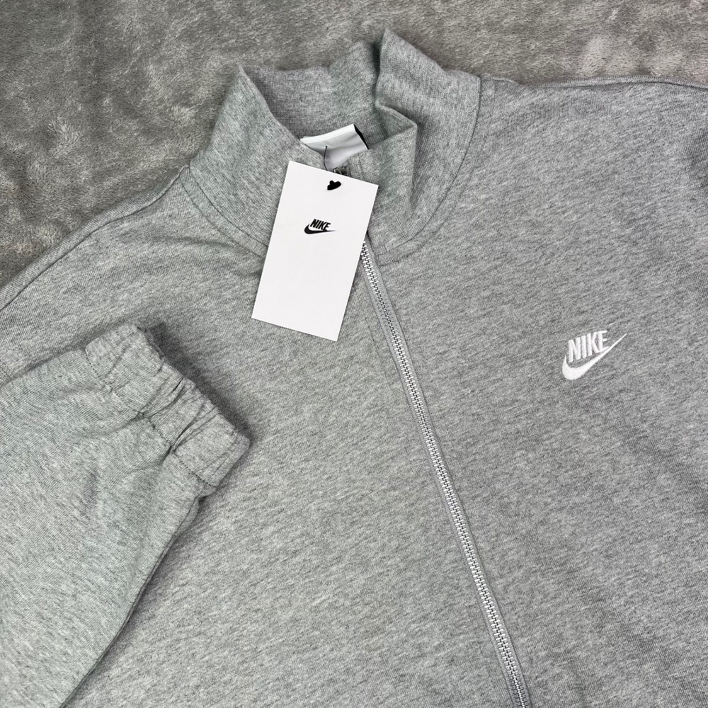 Nike Sportswear Club Knit Full Zip Jacket Mens XL Grey Cotton Jersey Mock Neck